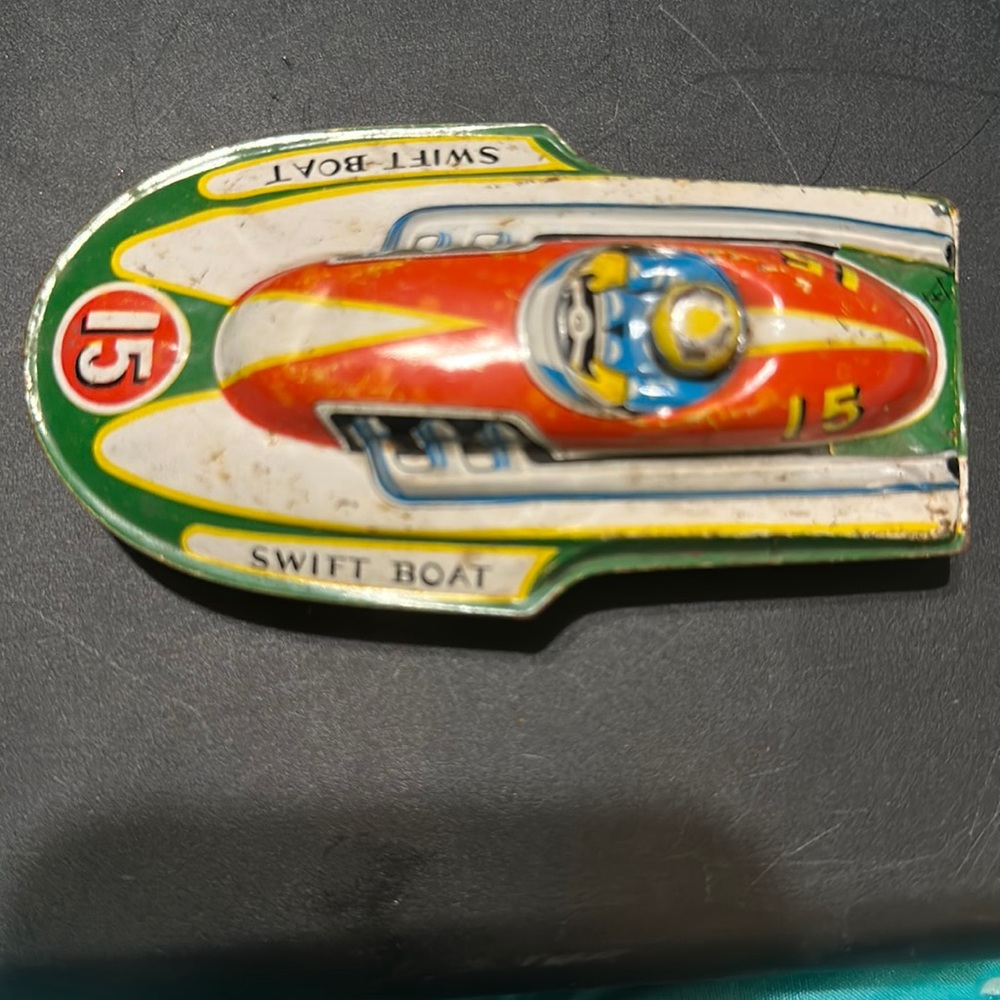 Number 15 swift tin toy boat 1950